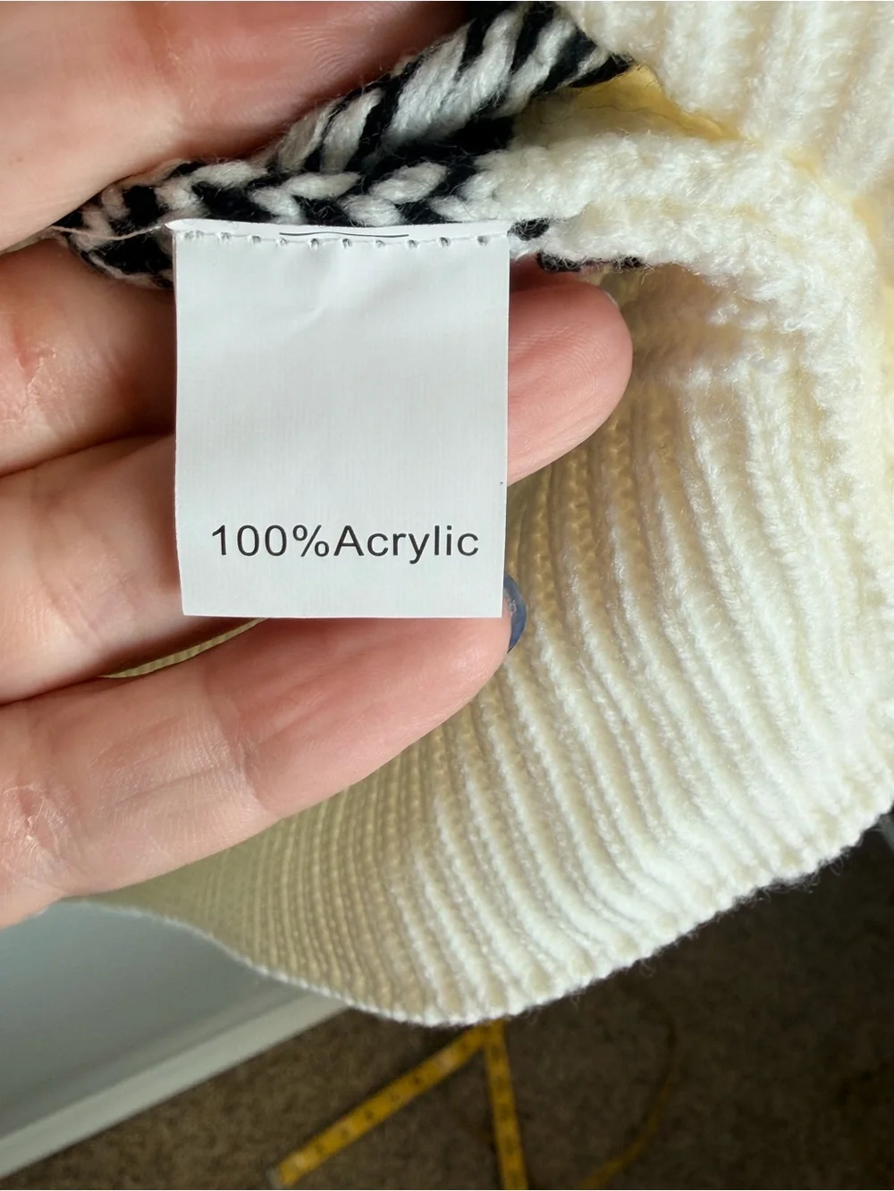 Miss Sparkling Fair Isle Sweater Cream Black Oversized Knit Small